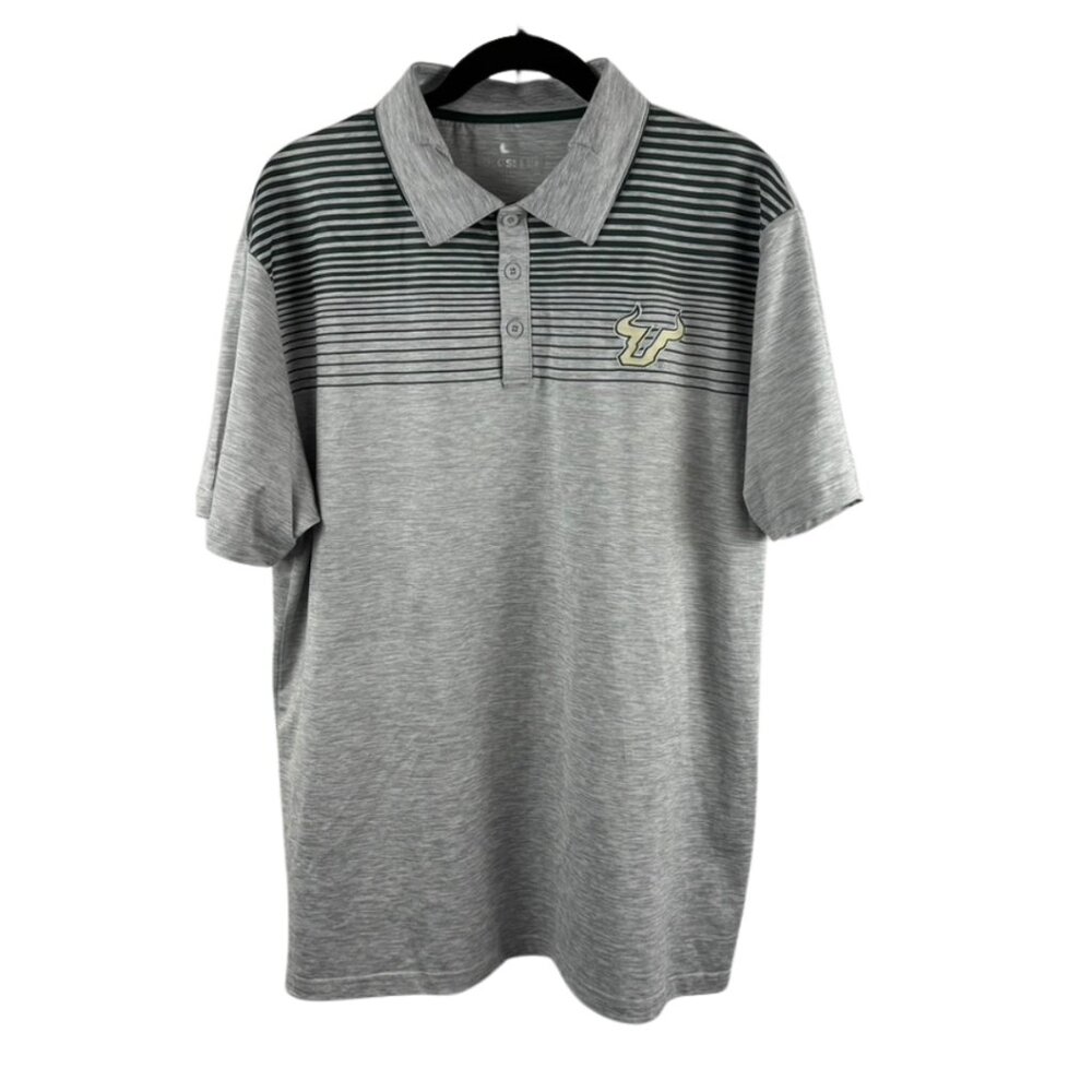 Colosseum Men's University of South Florida Bulls Gray Striped Polo Size Large